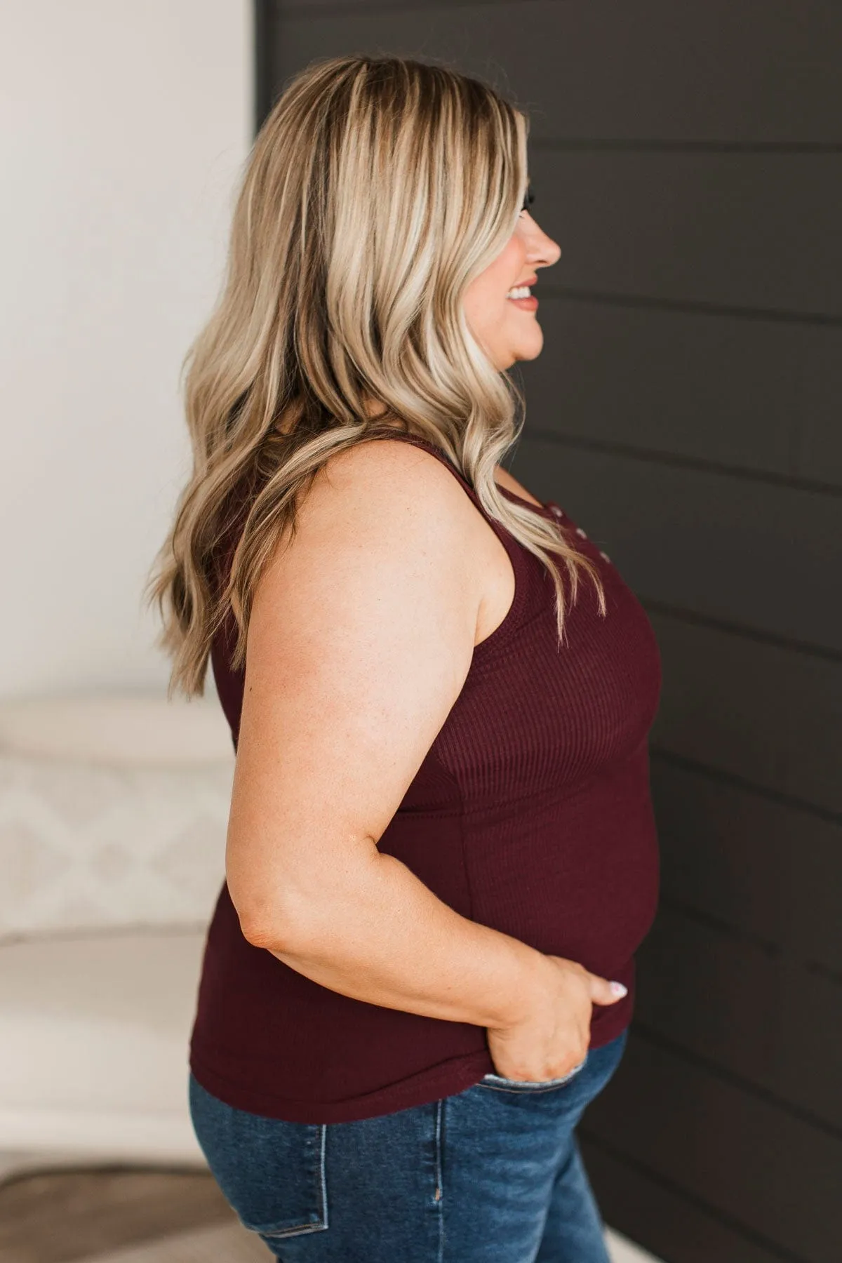 All Who Wander Henley Tank Top- Wine