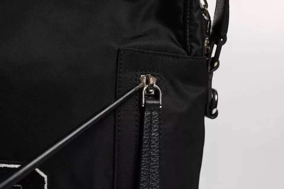 Black Nylon Leather DG Patch Messenger Crossbody Bag