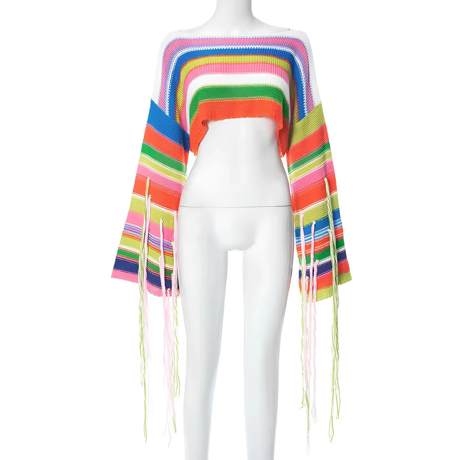 Boho Tassel Contrast Knit Pullover – Beach-Ready Bohemian Style