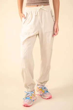 Coconut Milk Shirring Detail Active Jogger Pants