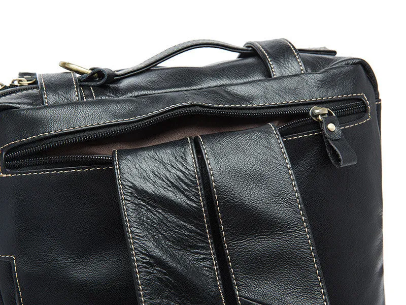 Convertible Leather Backpack, Men's Shoulder Bag, Large Capacity Leather Briefcase