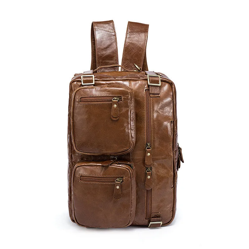 Convertible Leather Backpack, Men's Shoulder Bag, Large Capacity Leather Briefcase
