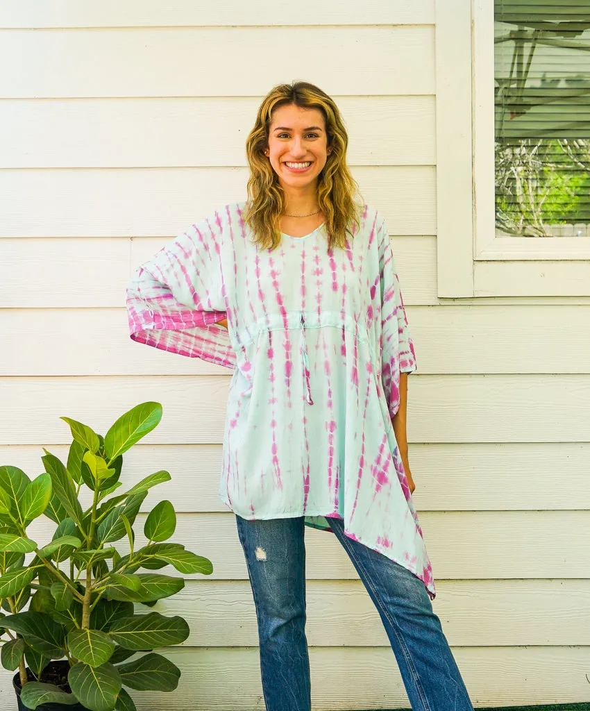 Cotton Candy Sky Hand Dyed Tunic Kaftan Blouse Oversize Top