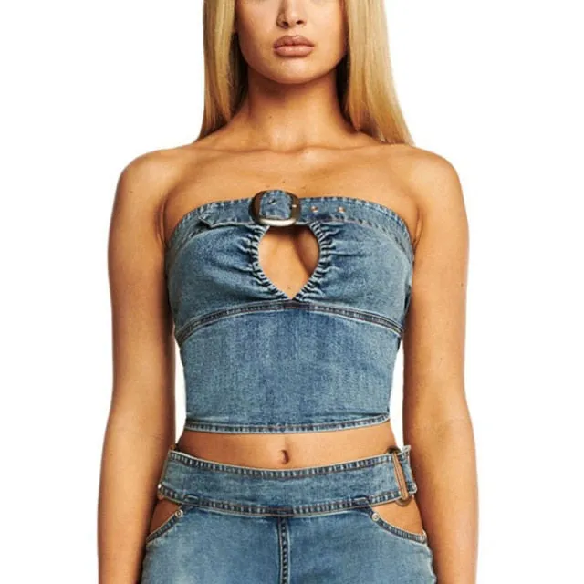 Denim Tube Tops Women Skinny Crop Top Ins Street Hot Girls Sexy