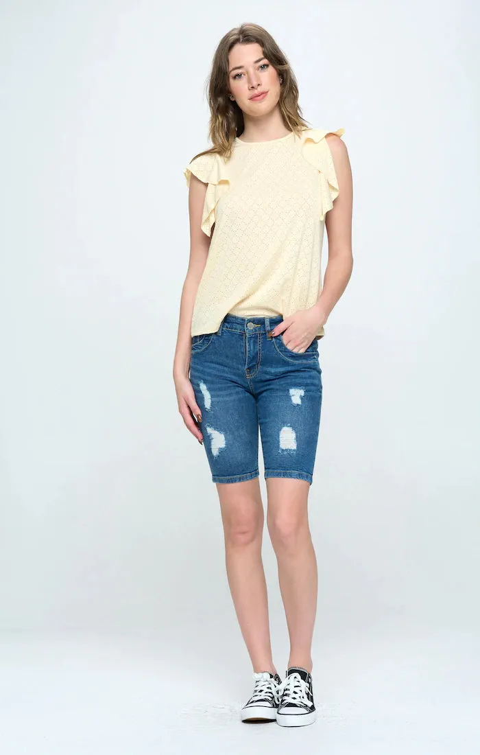 Destroyed Denim Bermuda Shorts