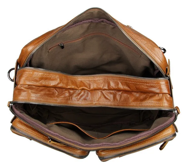 Full Grain Leather Briefcase Convertible Leather Backpack Messenger Shoulder Bag