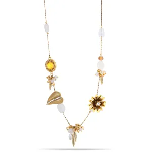 GOLD FLOER AND LEAVES CRYSTAL  NECKLACES #194NT1501