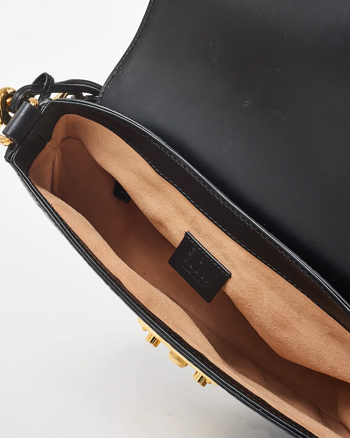 Gucci Black GG Guccissima Leather & Web Strap Padlock Messenger Bag