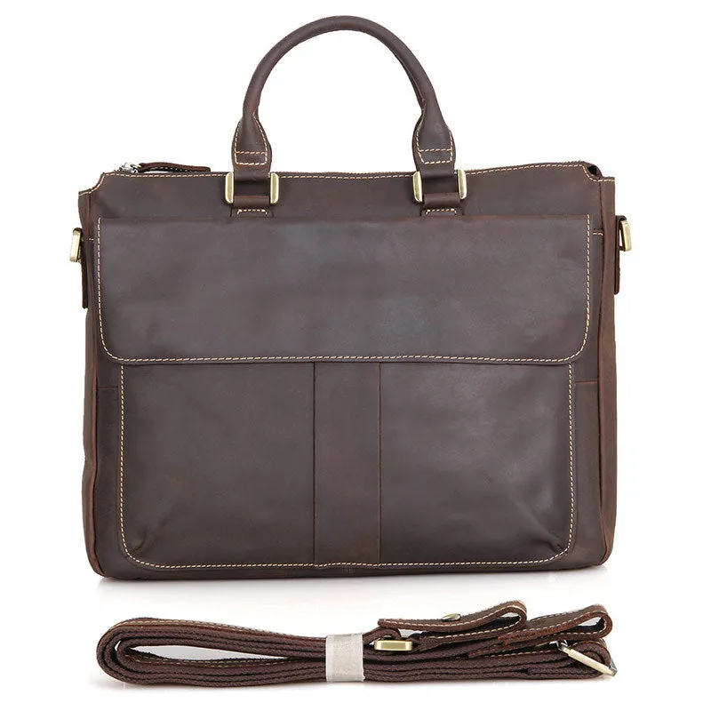 Handmade Crazy Horse Leather Briefcase Men's Business Cross Body Bags Leather Handbags 7113