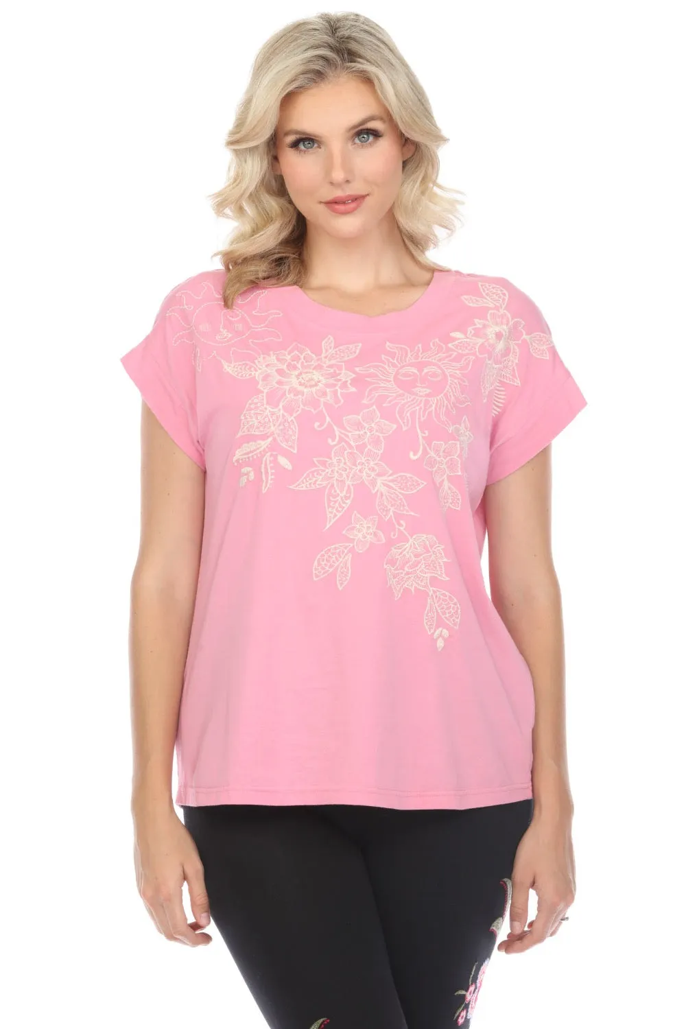 Johnny Was JWLA Addison Embroidered Relaxed Tee J12723 Boho Chic *