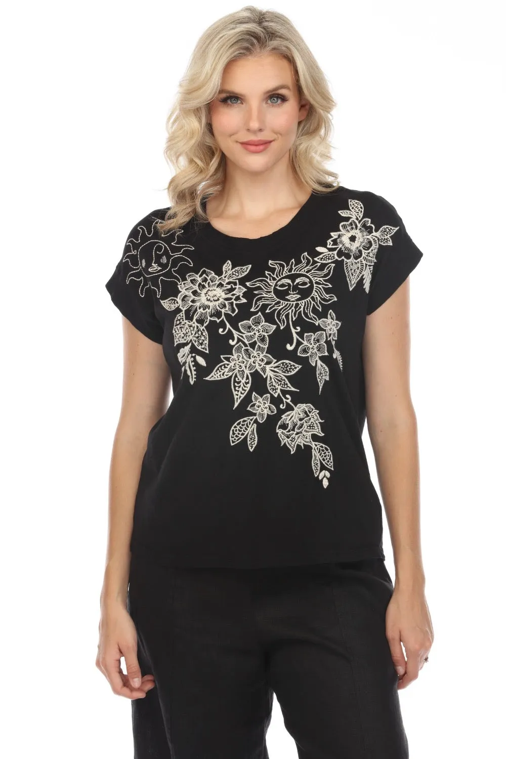 Johnny Was JWLA Addison Embroidered Relaxed Tee J12723 Boho Chic *