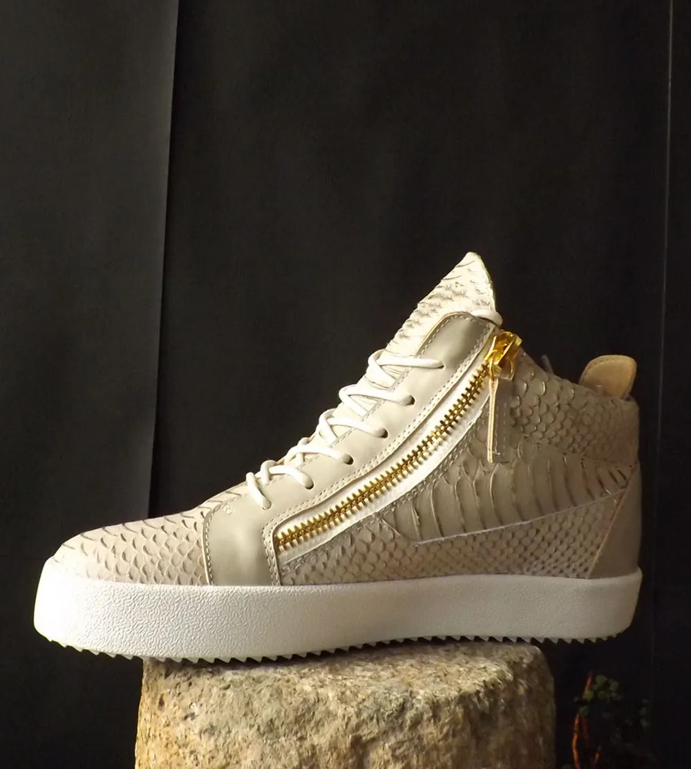 New Snakeskin Pattern Men's Sneakers High Top Casual Shoes Men Lace Up Zip Round Toe Casual Shoes Male Street Fashion Chaussures