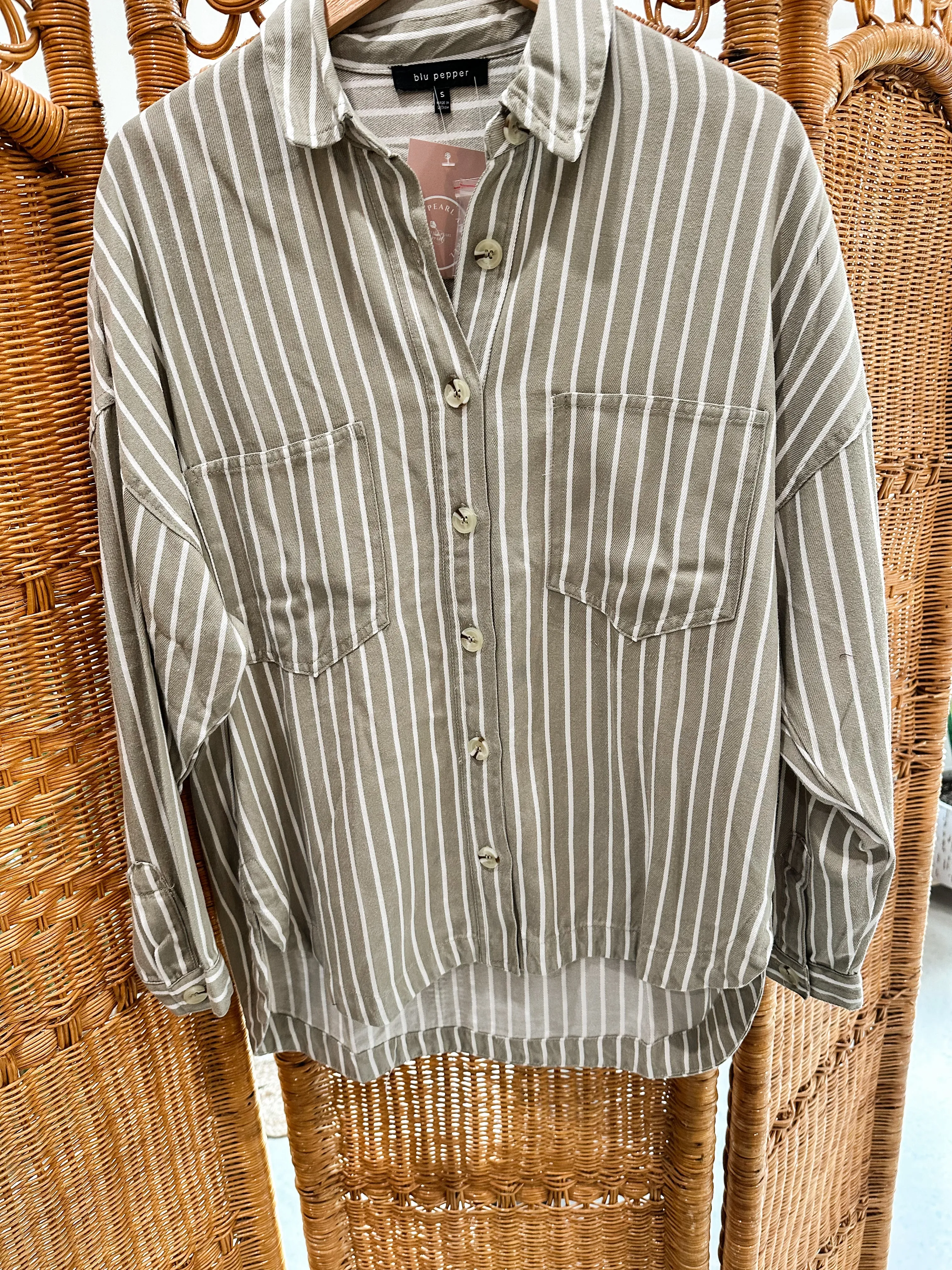 Olive Stripe Button Down