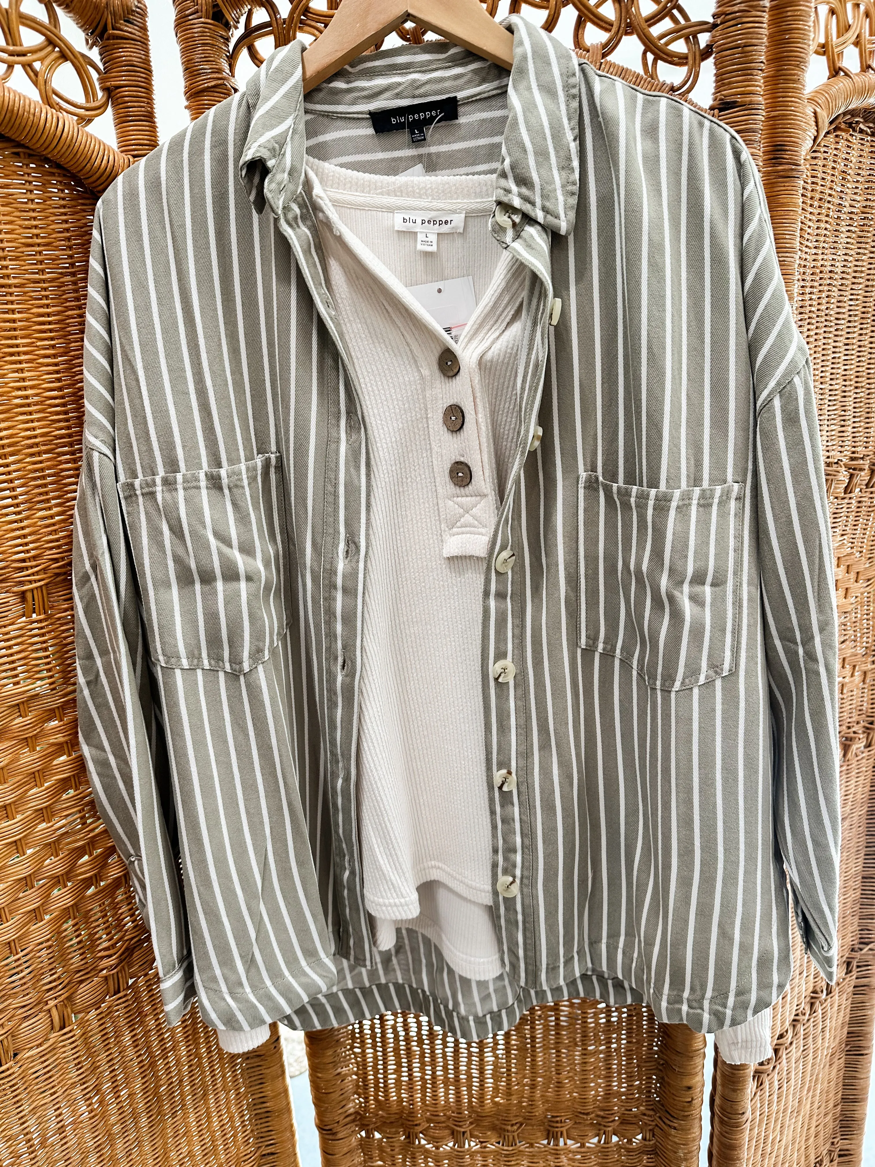 Olive Stripe Button Down