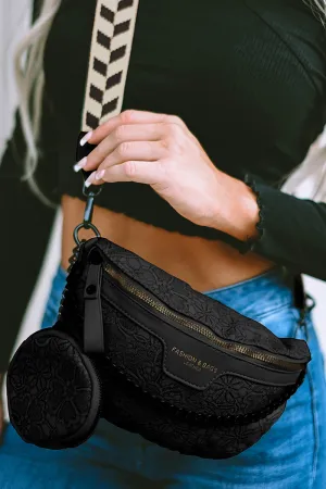 PREORDER! ETA 3/21 Life's A Journey Black Crossbody Belt Bag with Coin Purse **SHIPPING EXPECTED TO BEGIN ON DATE 3/21**
