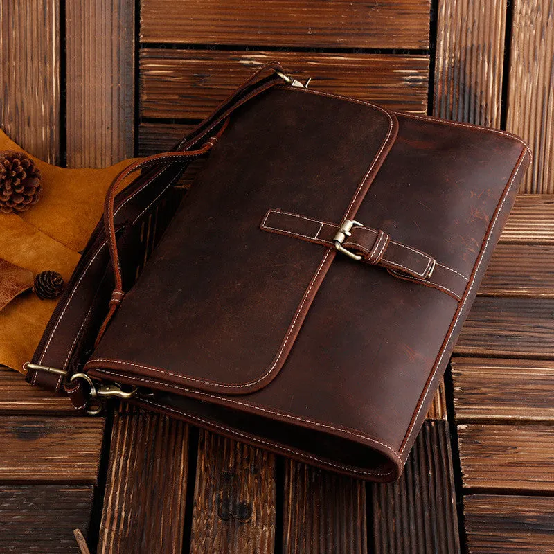 ROCKCOW Classic Leather Messenger Satchel Laptop Leather Briefcase Bag Leather Messenger Bag  8902