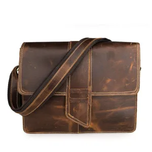 Rockcow Crazy Horse Leather Messenger Bags Men's Vintage Shoulder Bags Leather Cross Body Bag 7263