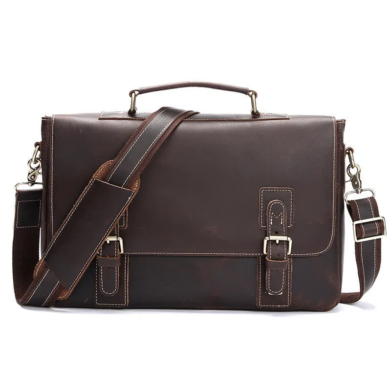 ROCKCOW Handmade Mens Leather Briefcase Vintage Style messenger Shoulder Bag, Tote Handbag 8069