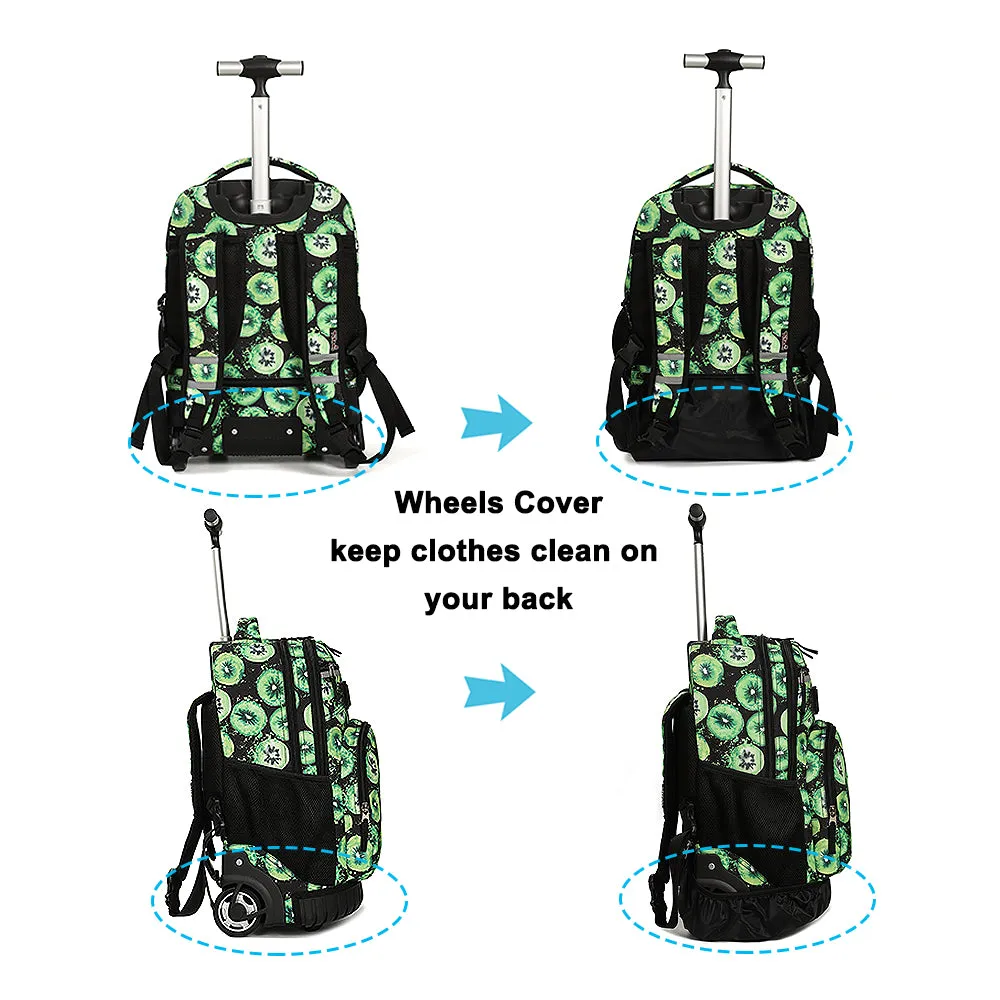 Tilami Green Kiwifruit 18 inch Rolling Backpack Kids Wheeled Backpacks