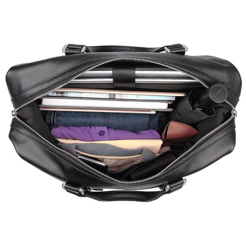 Top Grain Leather Briefcase Travel Duffle Bag Men's Large Handbags 6007A