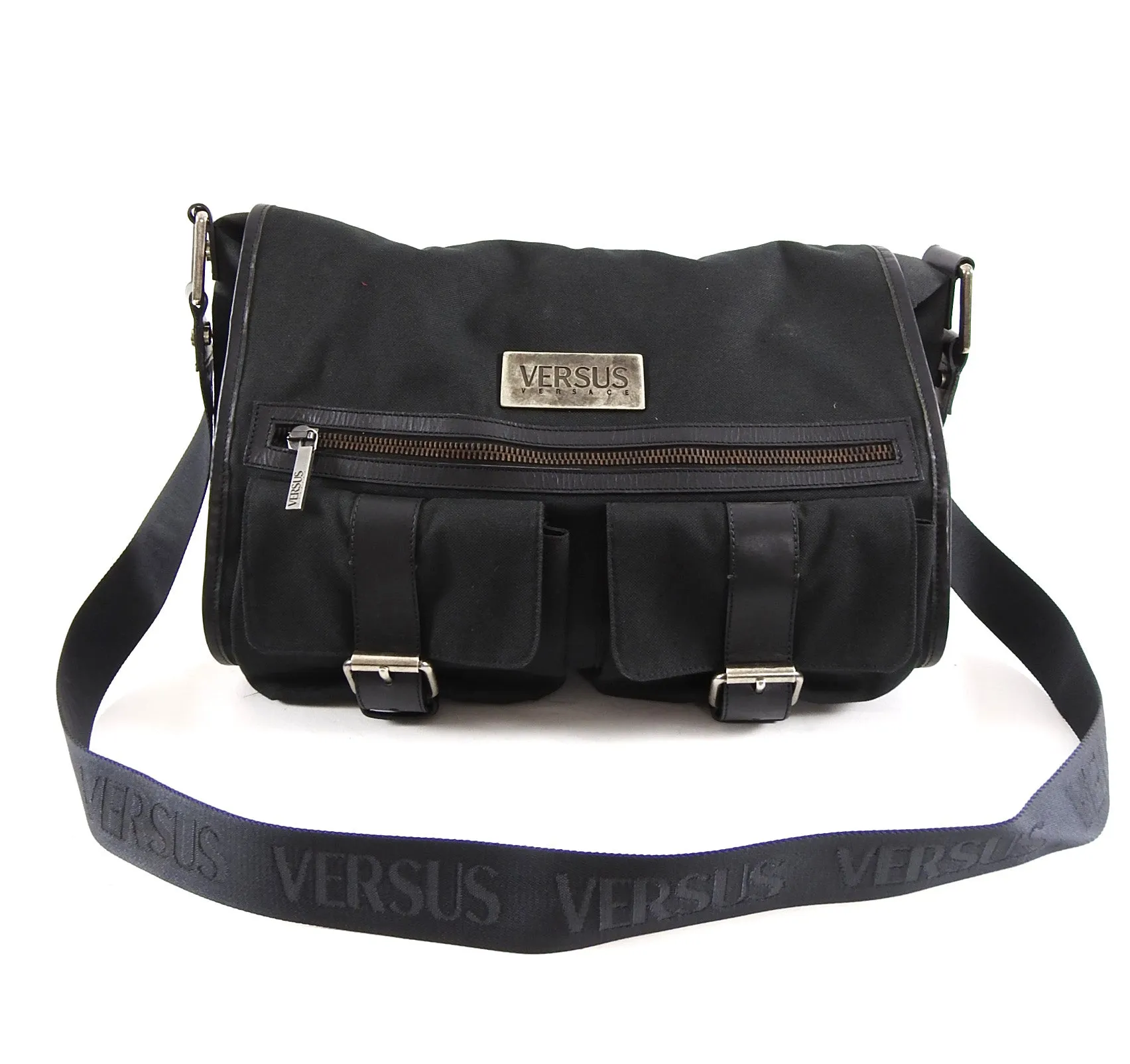 Versus by Gianni Versace Black Canvas Messenger Bag