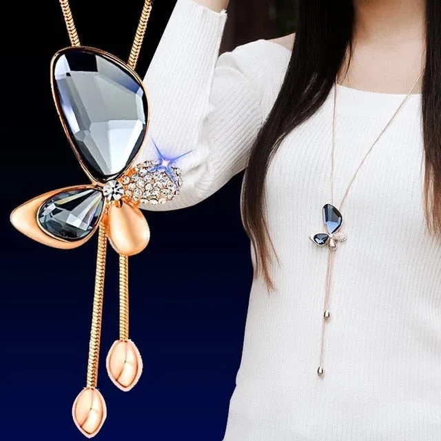 Women Pendant Flower Necklace Female Long Winter Sweater Chain