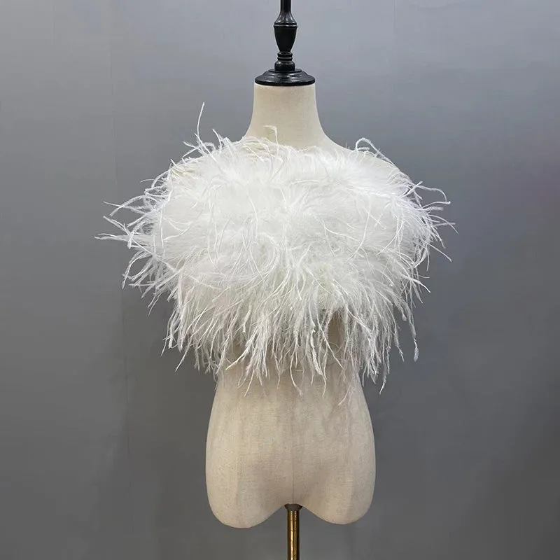 Women's Ostrich Feather Top Bandeau Tube Top Strapless Fur Bra Vest Party Club