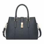 Bagzo Leather Top Handle Satchel Handbag Charcoal Gray