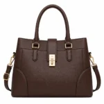 Bagzo Leather Top Handle Satchel Handbag Dark Brown