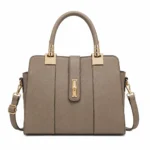 Bagzo Leather Top Handle Satchel Handbag Taupe